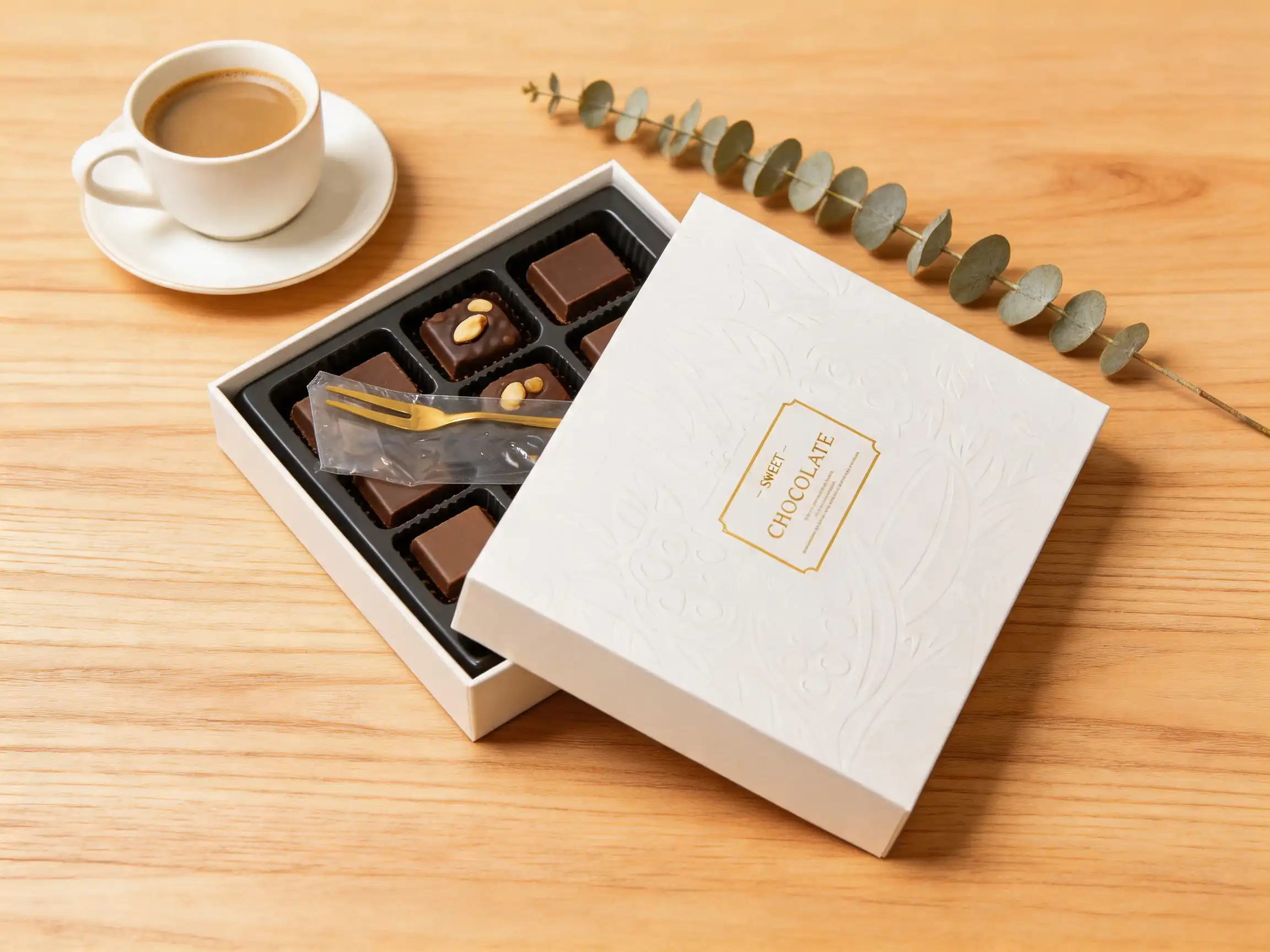 Chocolate gift box with food-safe product presentation