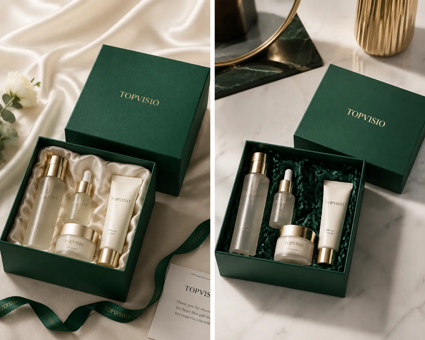 Coffret beauté vert avec produits de soin
