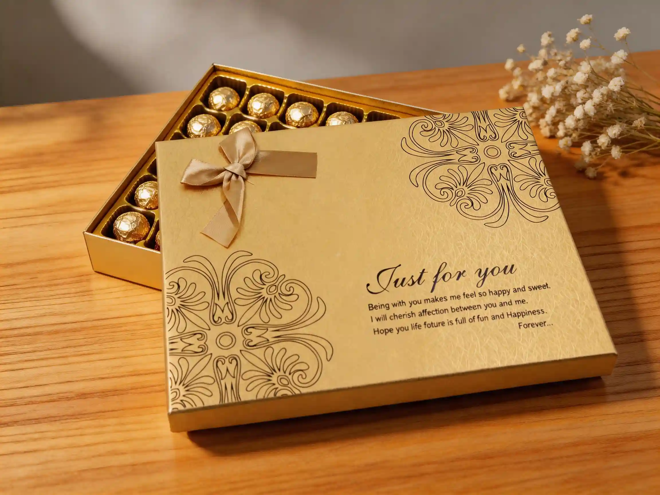 Custom chocolate gift box with fitted confectionery compartments