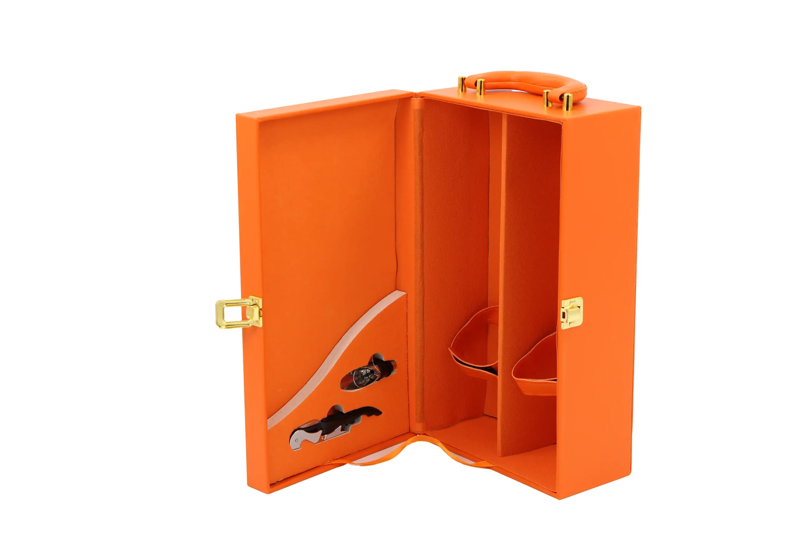 Custom rigid packaging box with hinged wing-style front panels
