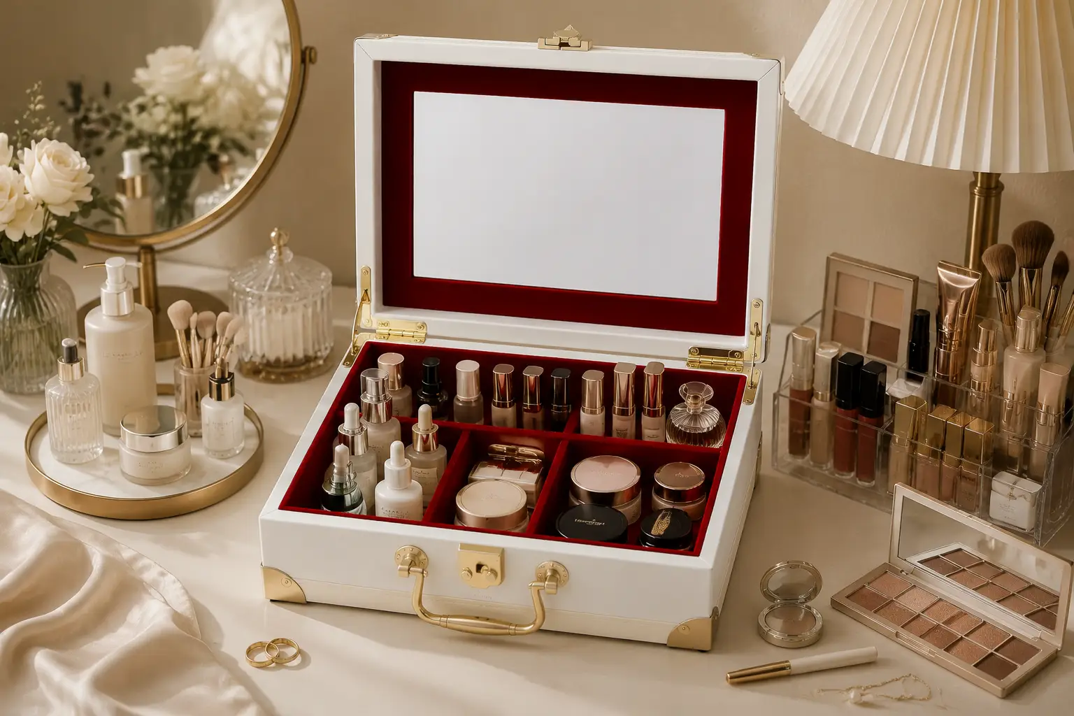Luxury cosmetic packaging in vanity table setting