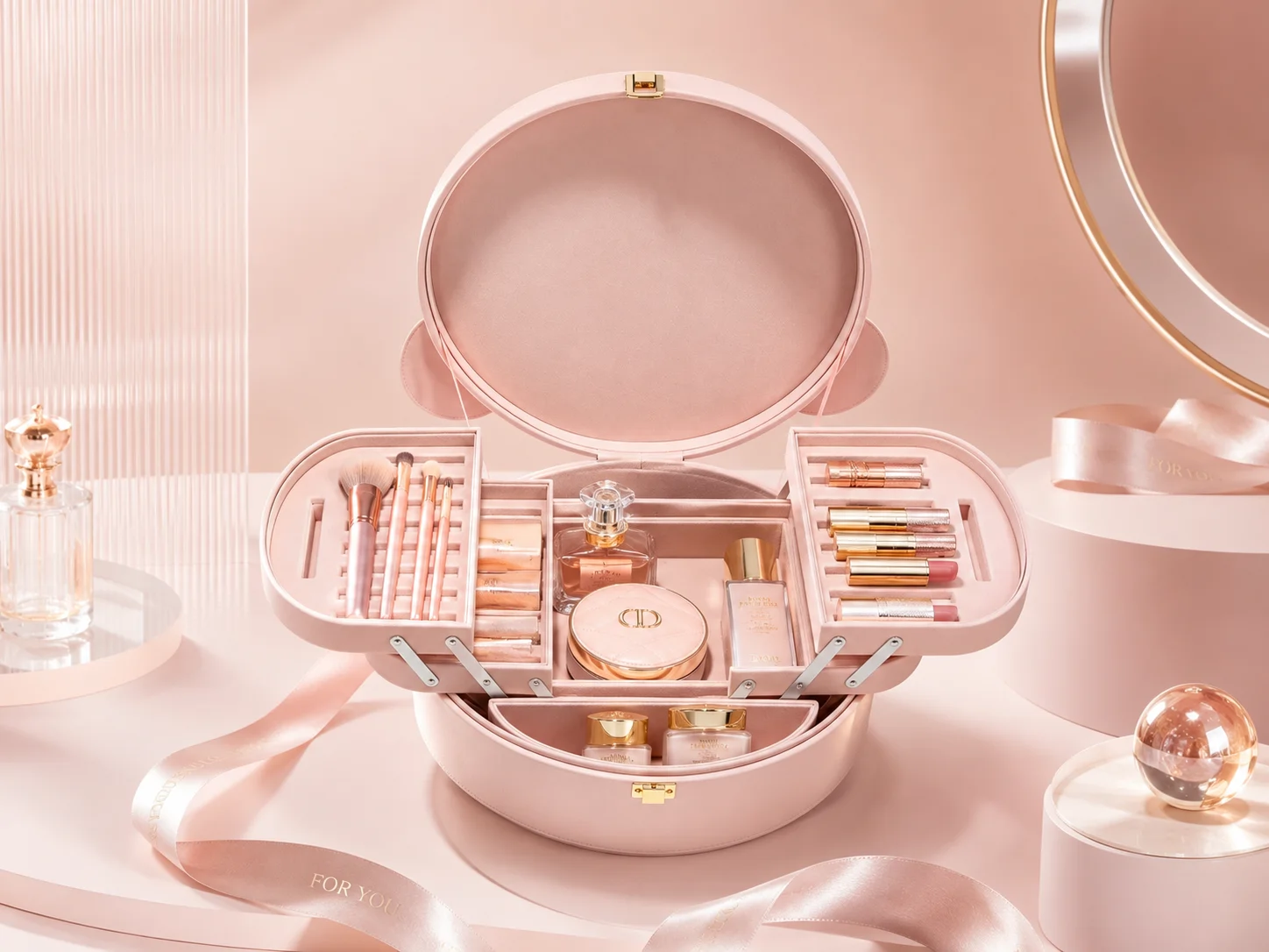 Emballage cadeau rose ouvert avec compartiments