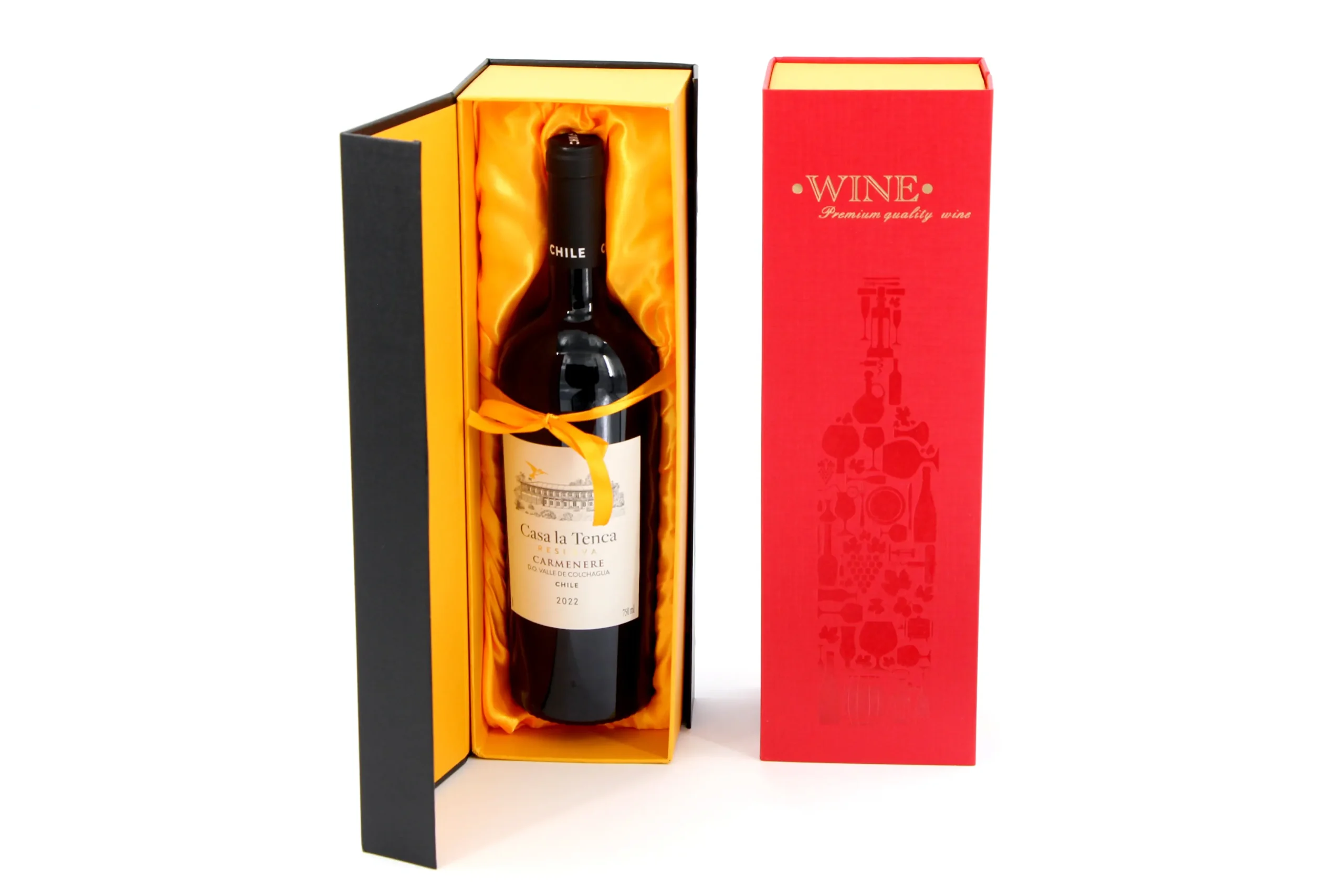 Boite vin personnalisée en carton luxe avec bouteille de vin