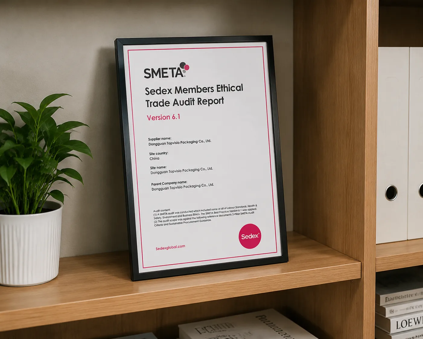 sedex certificate topvisio
