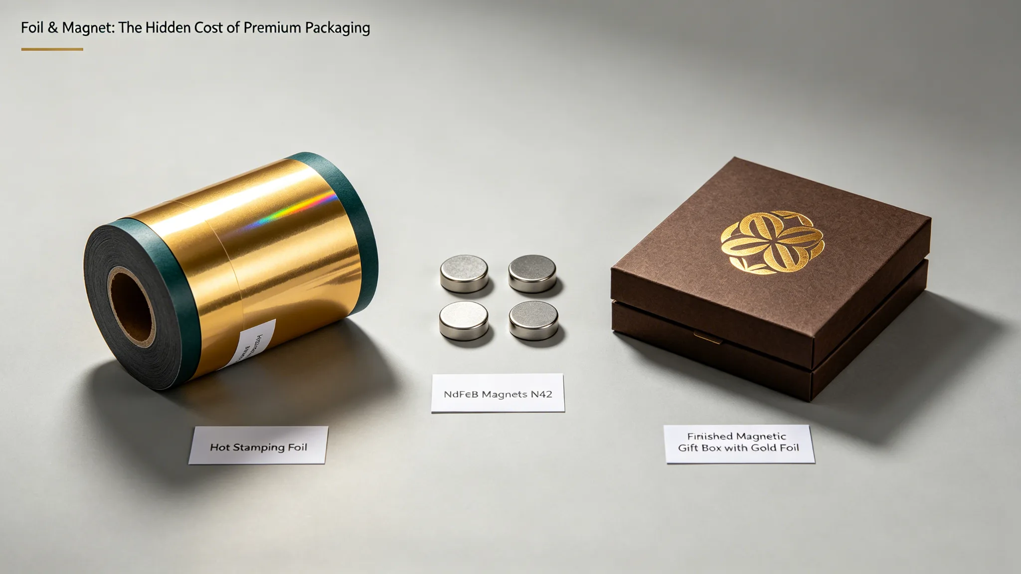 Hot stamping foil and neodymium magnets used in premium packaging