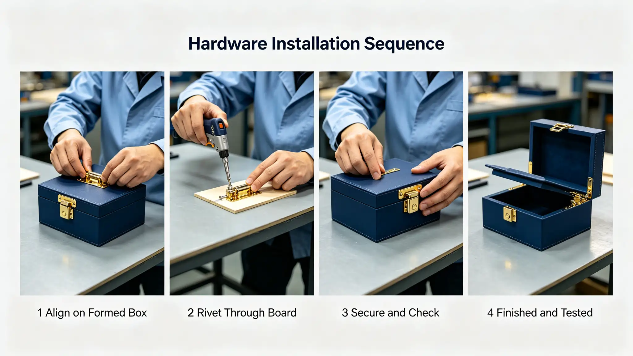 Gift box hardware installation sequence