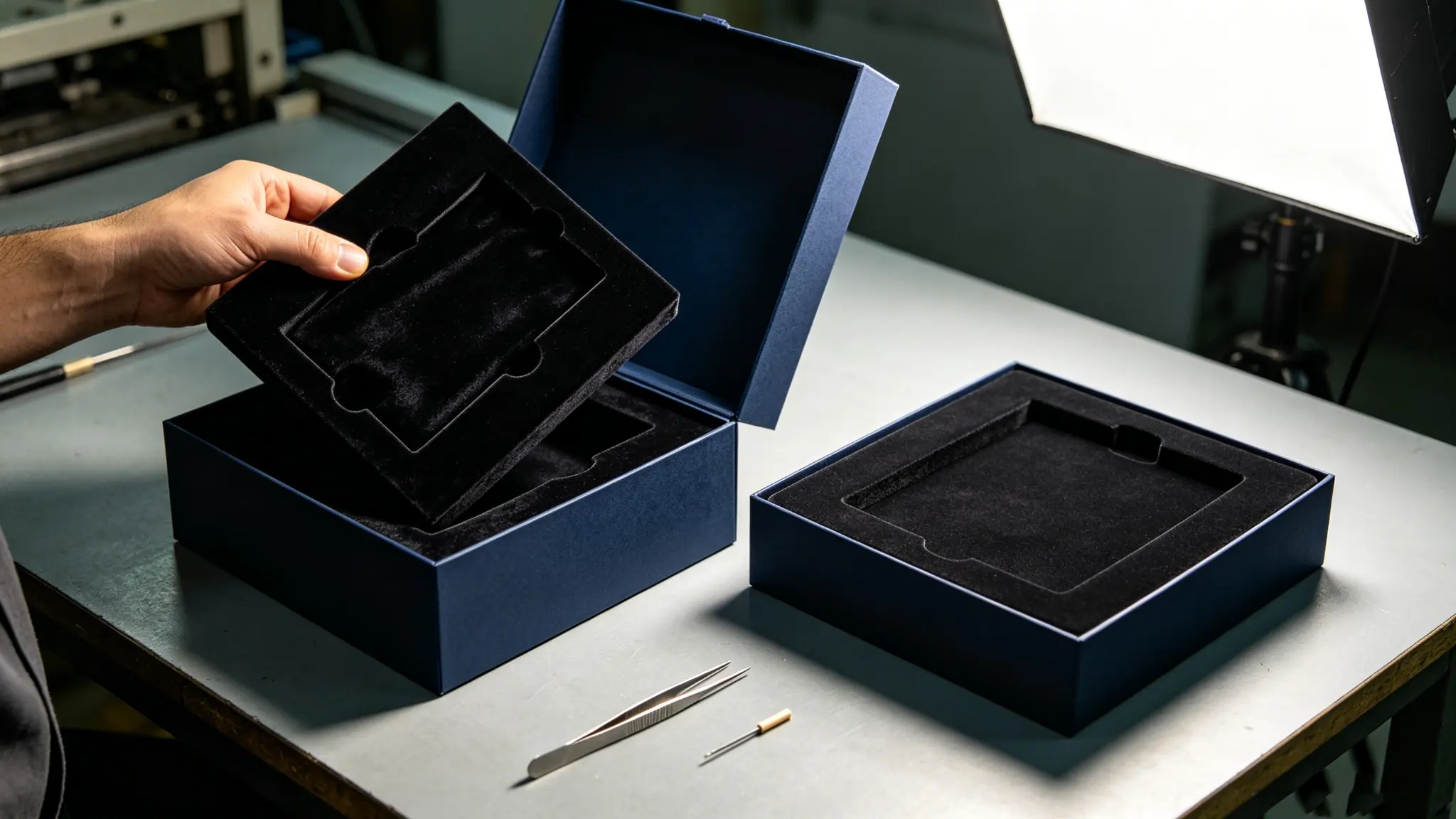 Gift box hardware magnet installation in a rigid box