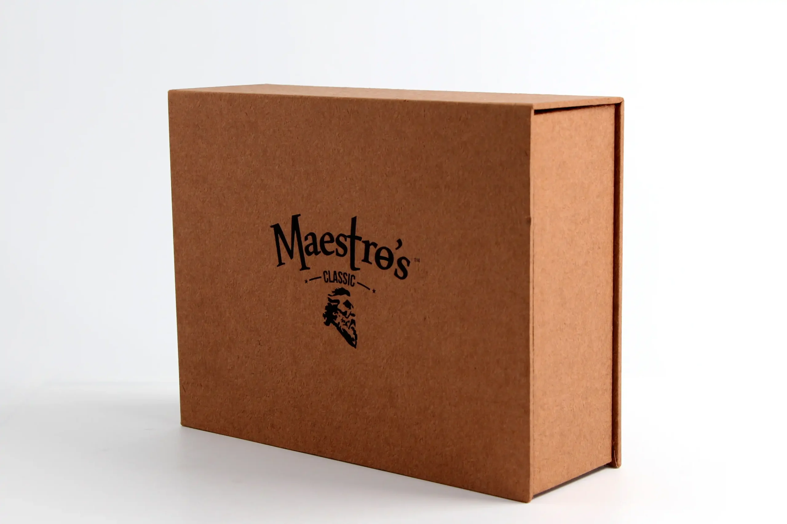Kraft paper gift box with magnetic flip-top closure and black flocked lining