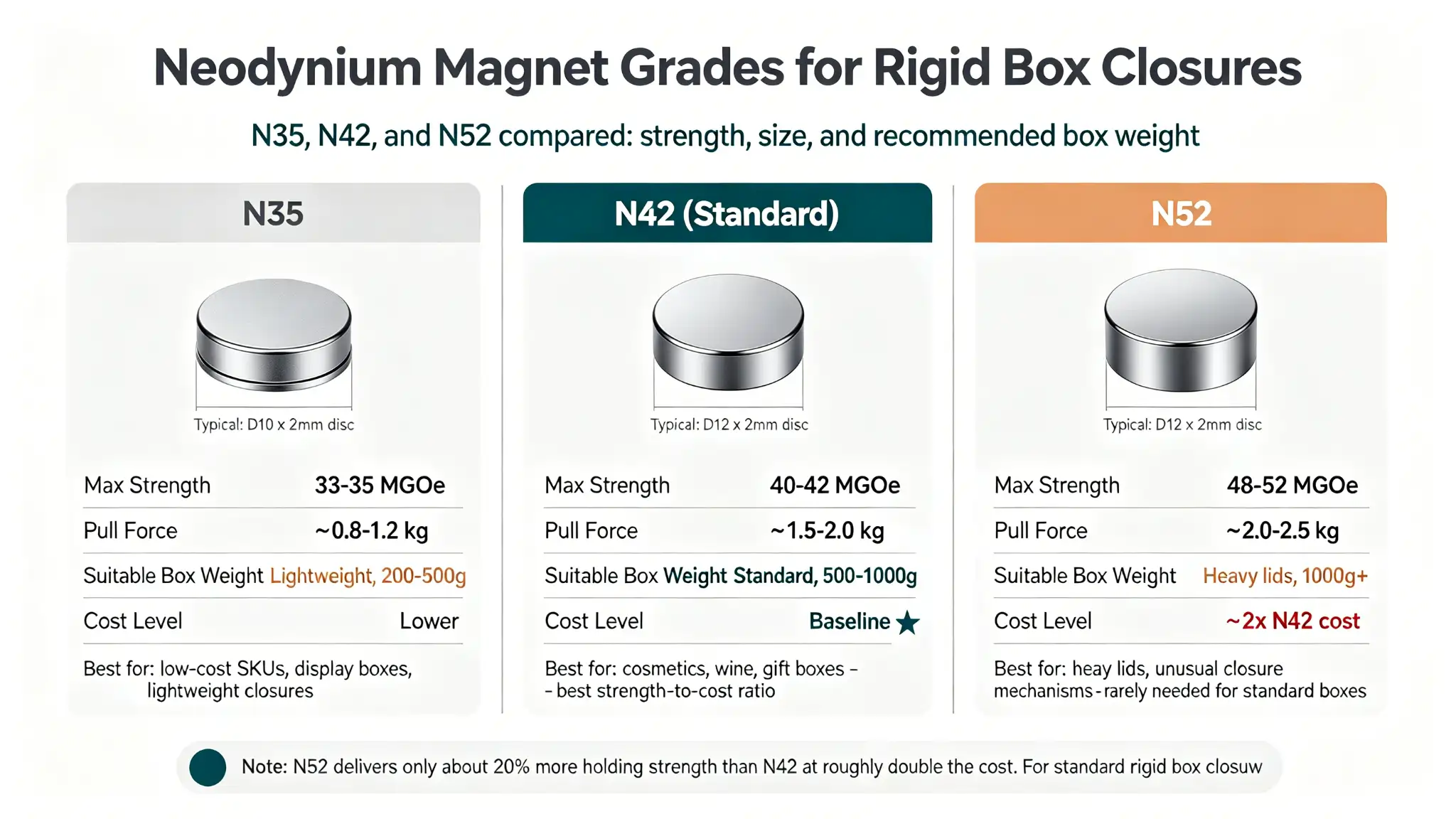 N35 N42 and N52 neodymium magnet grades for rigid boxes