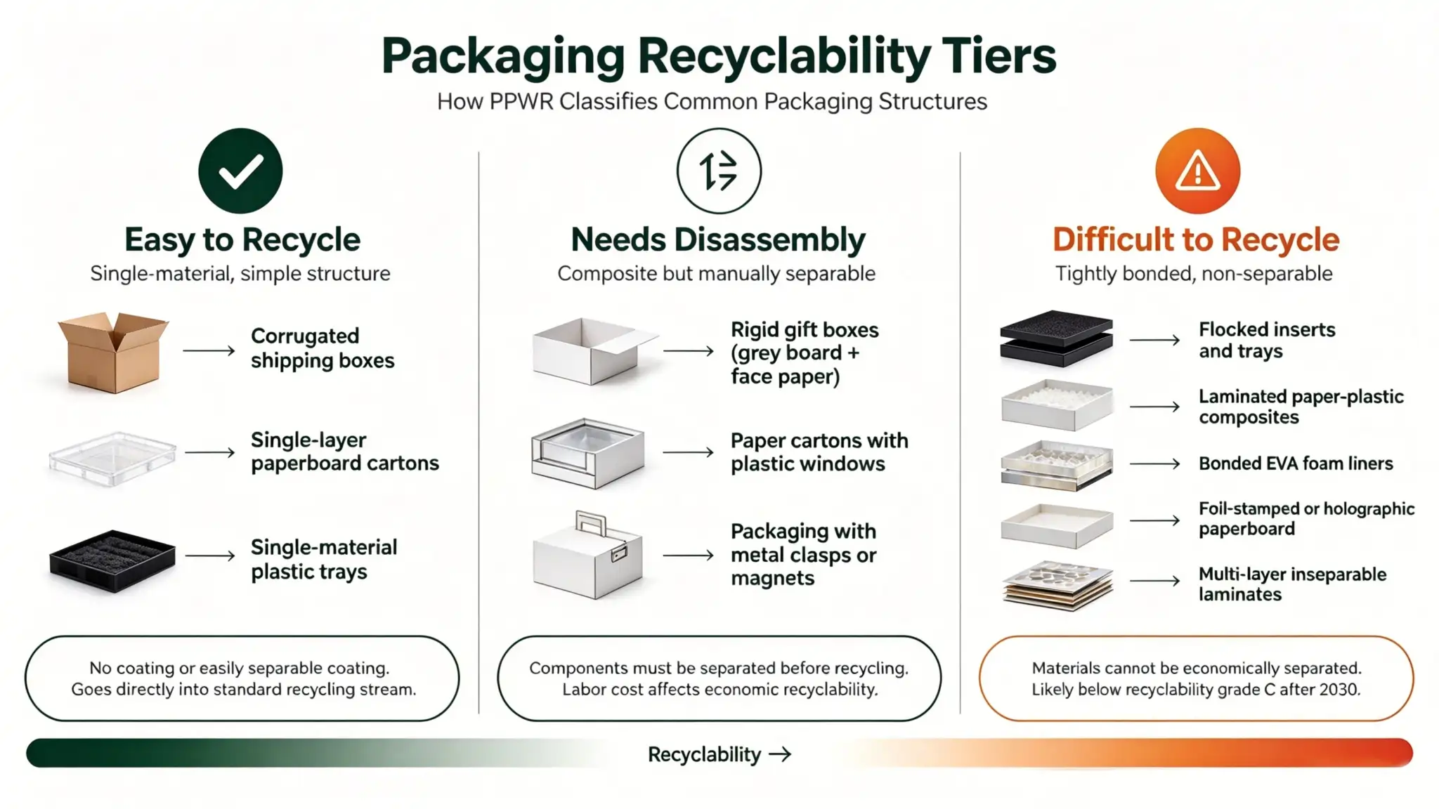 PPWR packaging recyclability tiers and material grades