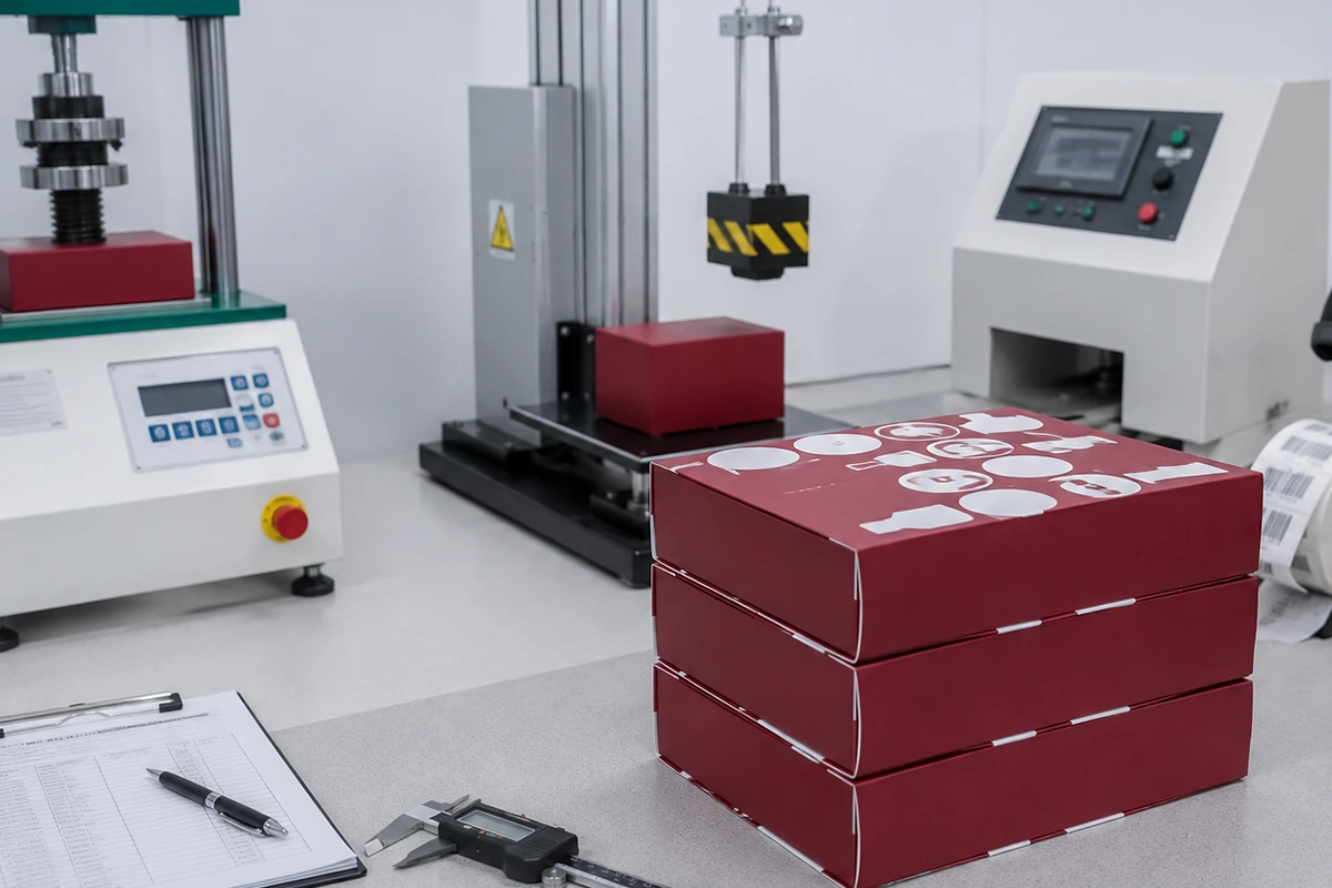 Compression testing a rigid wine gift box before production