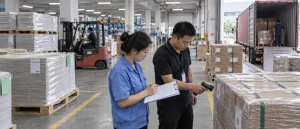 Topvisio staff verifying material batch records and shipment traceability